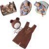 Vemonllas Newborn Photography Props Boys Girls Outfits Mohair Bear Hat Bonnets & with Romper Suspender Pants Baby Photo Prop