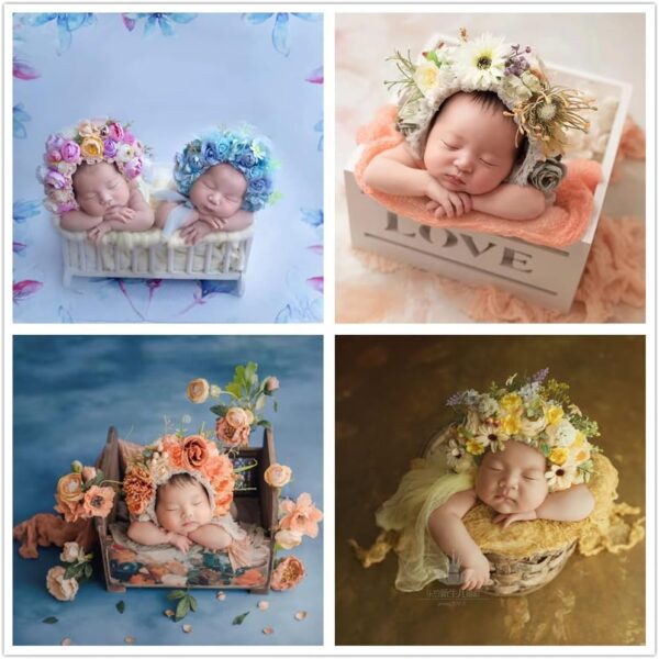 Vemonllas Newborn Photography Props Boys Girls Floral Sitter Hat Baby Photo Props Flowers Bonnet