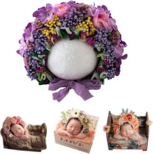 Vemonllas Newborn Photography Props Boys Girls Floral Sitter Hat Baby Photo Props Flowers Bonnet
