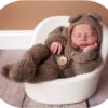 Vemonllas Newborn Photography Props Boys Girls Outfits Mohair Bear Hat Bonnet & Footed Romper Bodysuit Photoshoot Costume Set