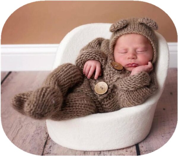 Vemonllas Newborn Photography Props Boys Girls Outfits Mohair Bear Hat Bonnet & Footed Romper Bodysuit Photoshoot Costume Set