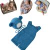 Vemonllas Newborn Photography Props Boys Girls Outfits Mohair Bear Hat Bonnets & with Romper Suspender Pants Baby Photo Prop