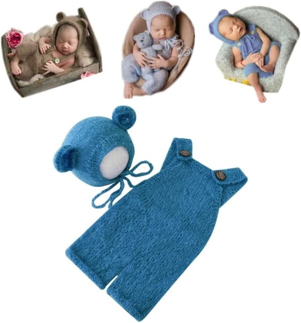 61xZ4LEi8gL._AC_SL1001 Vemonllas Newborn Photography Props Boys Girls Outfits Mohair Bear Hat Bonnets & with Romper Suspender Pants Baby Photo Prop