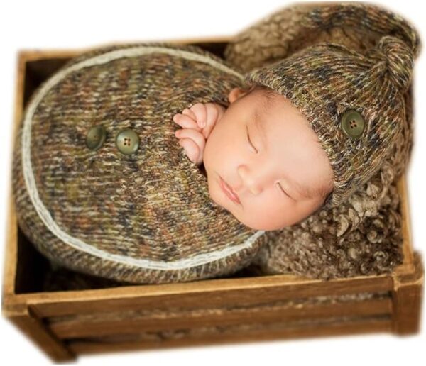 Vemonllas Newborn Photography Props Outfit Boy Girls Hat,Bow Wrap,Posing Aid Moon,Flower Headdress Baby Photo Props Pack of 5