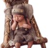 Vemonllas Newborn Photography Props Outfit Girl Boy Baby Photo Props Handmade Knit Hat Bonnet & Suspender Pants Costumes