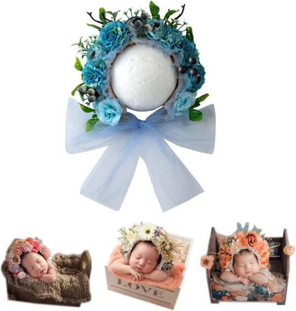 Vemonllas Newborn Photography Props Boys Girls Floral Sitter Hat Baby Photo Props Flowers Bonnet