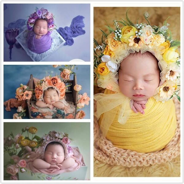 Vemonllas Newborn Photography Props Boys Girls Floral Sitter Hat Baby Photo Props Flowers Bonnet