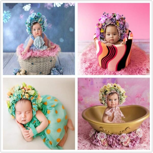 Vemonllas Newborn Photography Props Boys Girls Floral Sitter Hat Baby Photo Props Flowers Bonnet