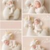 Vemonllas Newborn Photography Props Boys Girls Outfits Mohair Bear Hat Bonnet & Footed Romper Bodysuit Photoshoot Costume Set