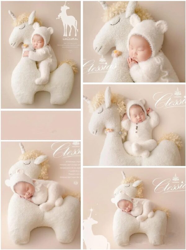 Vemonllas Newborn Photography Props Boys Girls Outfits Mohair Bear Hat Bonnet & Footed Romper Bodysuit Photoshoot Costume Set