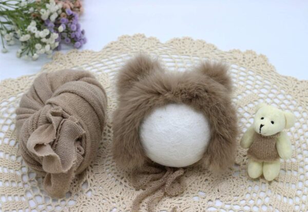 71qW99ufDhL._AC_SL1449 Vemonllas Newborn Photography Props Outfits Girl Boy Teddy Bear Hat with Wrap Stretch Blanket Baby Photo Props