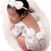Newborn Baby Photography Props Outfits Girls Princess Lace Bow Headband Deep-V Rompers Bodysuits Baby Photo Props