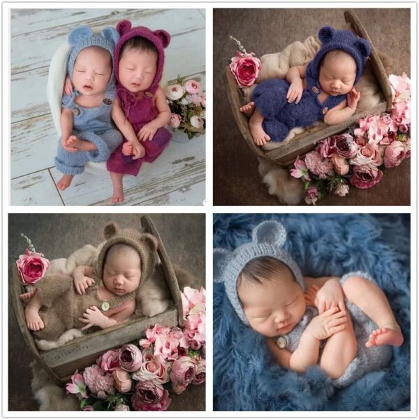71tnwO8PJJL._AC_SL1002 Vemonllas Newborn Photography Props Boys Girls Outfits Mohair Bear Hat Bonnets & with Romper Suspender Pants Baby Photo Prop