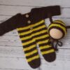 Vemonllas Newborn Photography Props Boys Girls Outfits Mohair Bear Hat Bonnet & Footed Romper Bodysuit Photoshoot Costume Set