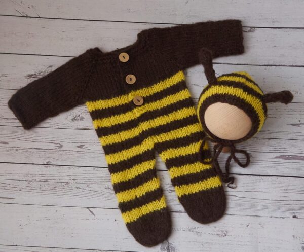 Vemonllas Newborn Photography Props Boys Girls Outfits Mohair Bear Hat Bonnet & Footed Romper Bodysuit Photoshoot Costume Set