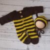 Vemonllas Newborn Photography Props Boys Girls Outfits Mohair Bear Hat Bonnet & Footed Romper Bodysuit Photoshoot Costume Set