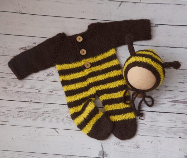 Vemonllas Newborn Photography Props Boys Girls Outfits Mohair Bear Hat Bonnet & Footed Romper Bodysuit Photoshoot Costume Set