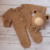 Vemonllas Newborn Photography Props Boys Girls Outfits Mohair Bear Hat Bonnet & Footed Romper Bodysuit Photoshoot Costume Set