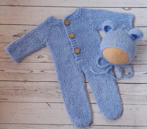 Vemonllas Newborn Photography Props Boys Girls Outfits Mohair Bear Hat Bonnet & Footed Romper Bodysuit Photoshoot Costume Set