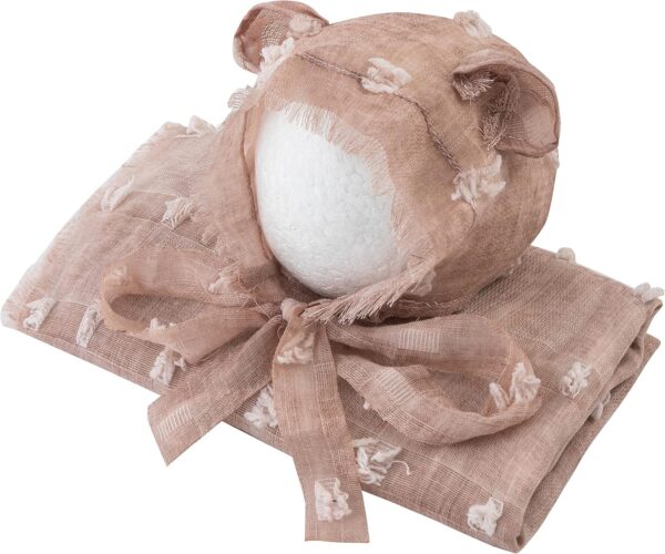 91-UR9Bv58L._AC_SL1500 Vemonllas Newborn Photography Props Outfit Retro Bear Bonnet Hat with Wrap Blanket Baby Photo Prop Boys Girls Posing Set