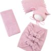Vemonllas Newborn Baby Boy Girl Photography Props Bow Wrap, Posing Aid, Hat and Blanket Set of 4 Pcs