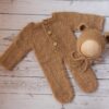 Vemonllas Newborn Photography Props Boys Girls Outfits Mohair Bear Hat Bonnet & Footed Romper Bodysuit Photoshoot Costume Set