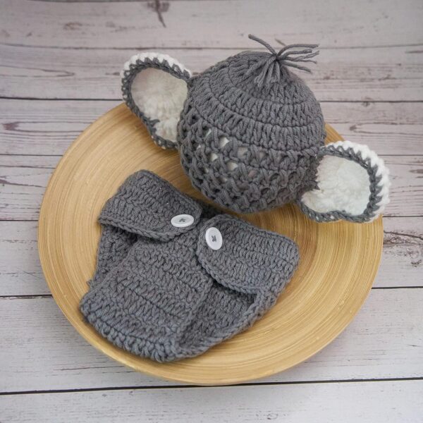 Vemonllas Newborn Photography Props Outfit Boys Girls Elephant Hat Bonnet & Shorts Baby Photo Props Crochet Knitted Costumes