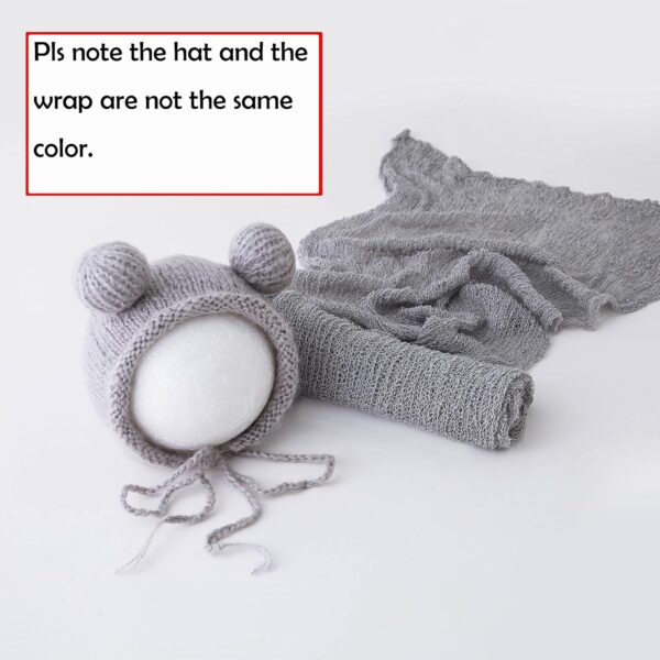 91QTpIa506L._AC_SL1500 Newborn Baby Photography Props Outfits Hat Long Ripple Wrap Set for Boys Girls Photography (Light Gray)