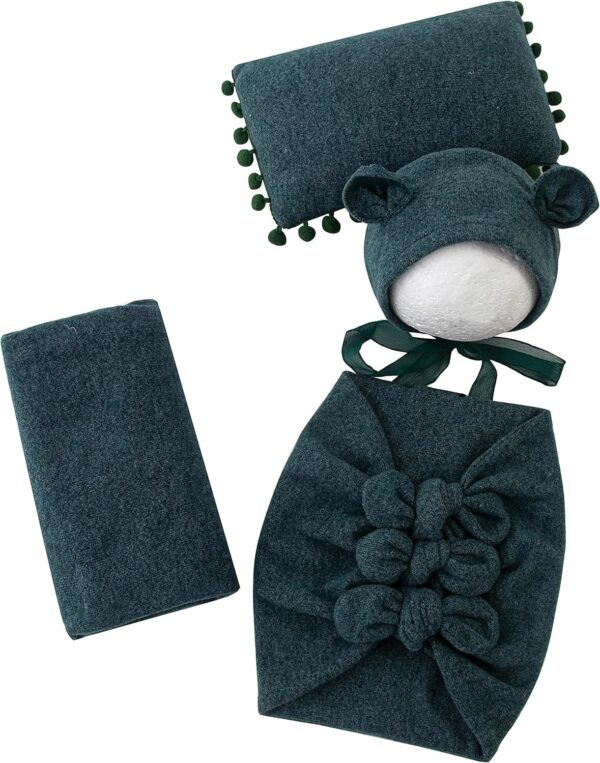 91aOnBzPzCL._AC_SL1500 Vemonllas Newborn Baby Boy Girl Photography Props Bow Wrap, Posing Aid, Hat and Blanket Set of 4 Pcs