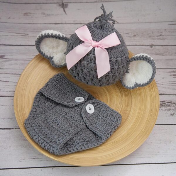 91g8bwWcGwL._AC_SL1500 Vemonllas Newborn Photography Props Outfit Boys Girls Elephant Hat Bonnet & Shorts Baby Photo Props Crochet Knitted Costumes